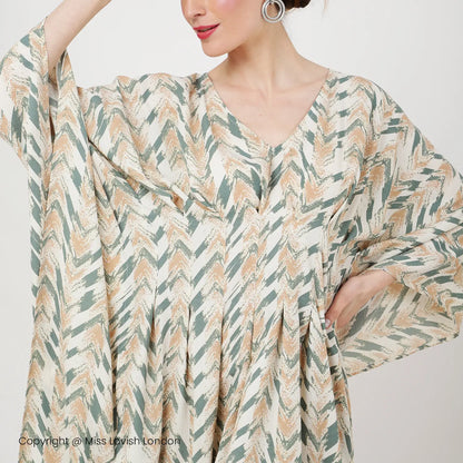 V-Shaped Neckline with Pleating Detail at The Waist Kaftan Dresses - Cantaloupe, S to 3XL