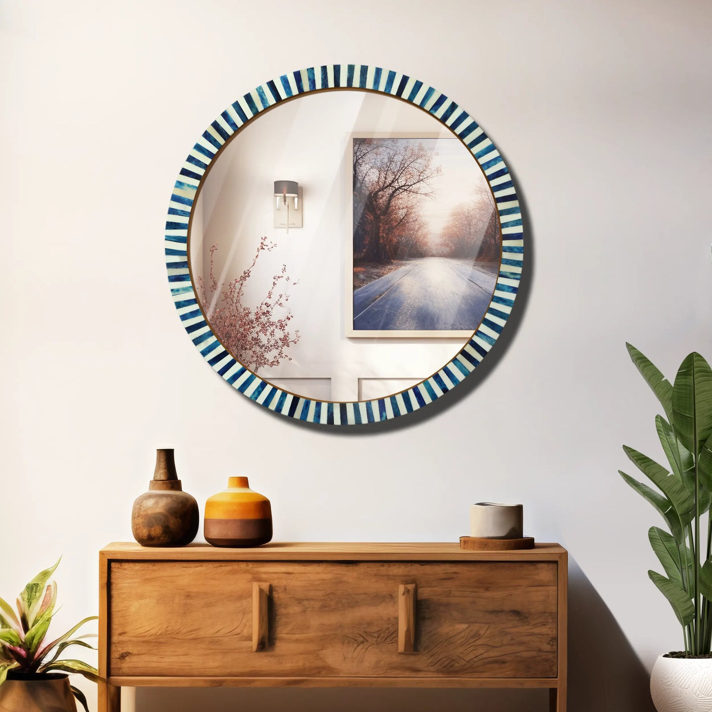 18" Round Black & White Striped Radial Pattern Wall Mirror
