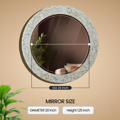 Round Mother of Pearl & Resin Inlay Wall Hanging White Mirror Frame- 22" Dia