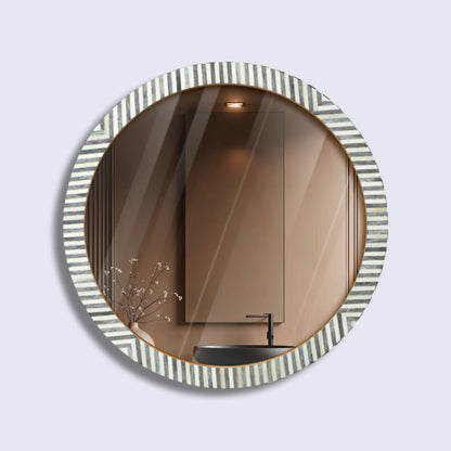 Round Chevron Bone Inlay Wall Hanging Mirror Frame – 24" Dia