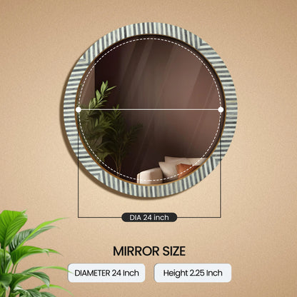 Round Chevron Bone Inlay Wall Hanging Mirror Frame – 24" Dia