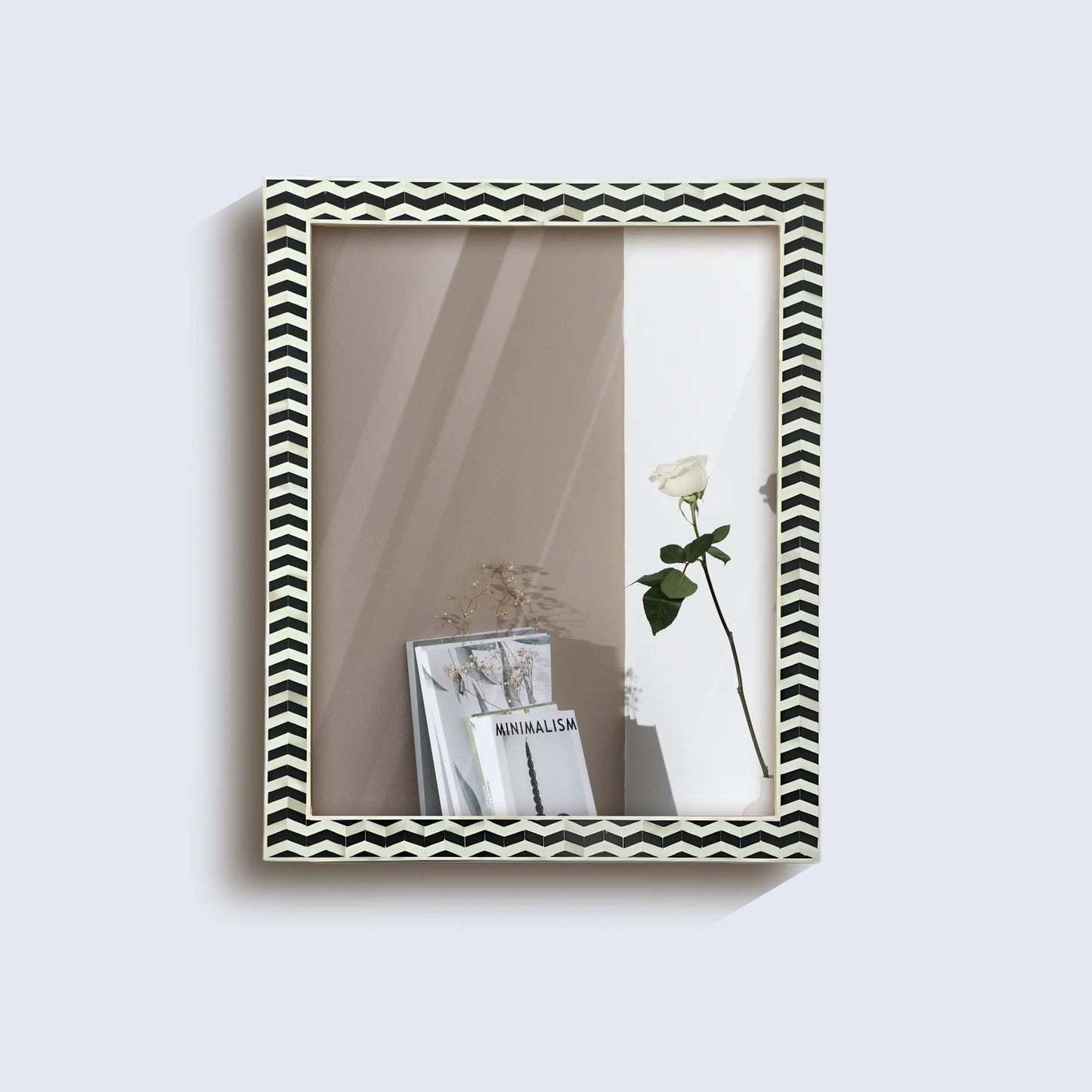 20"x16" Rectangular Mirror – Black White Herringbone MDF Frame