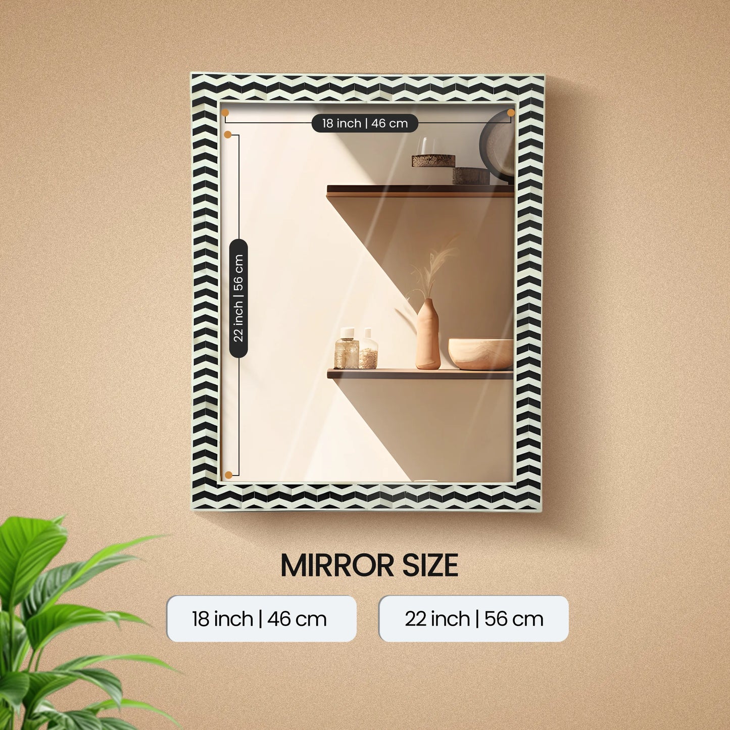 20"x16" Rectangular Mirror – Black White Herringbone MDF Frame