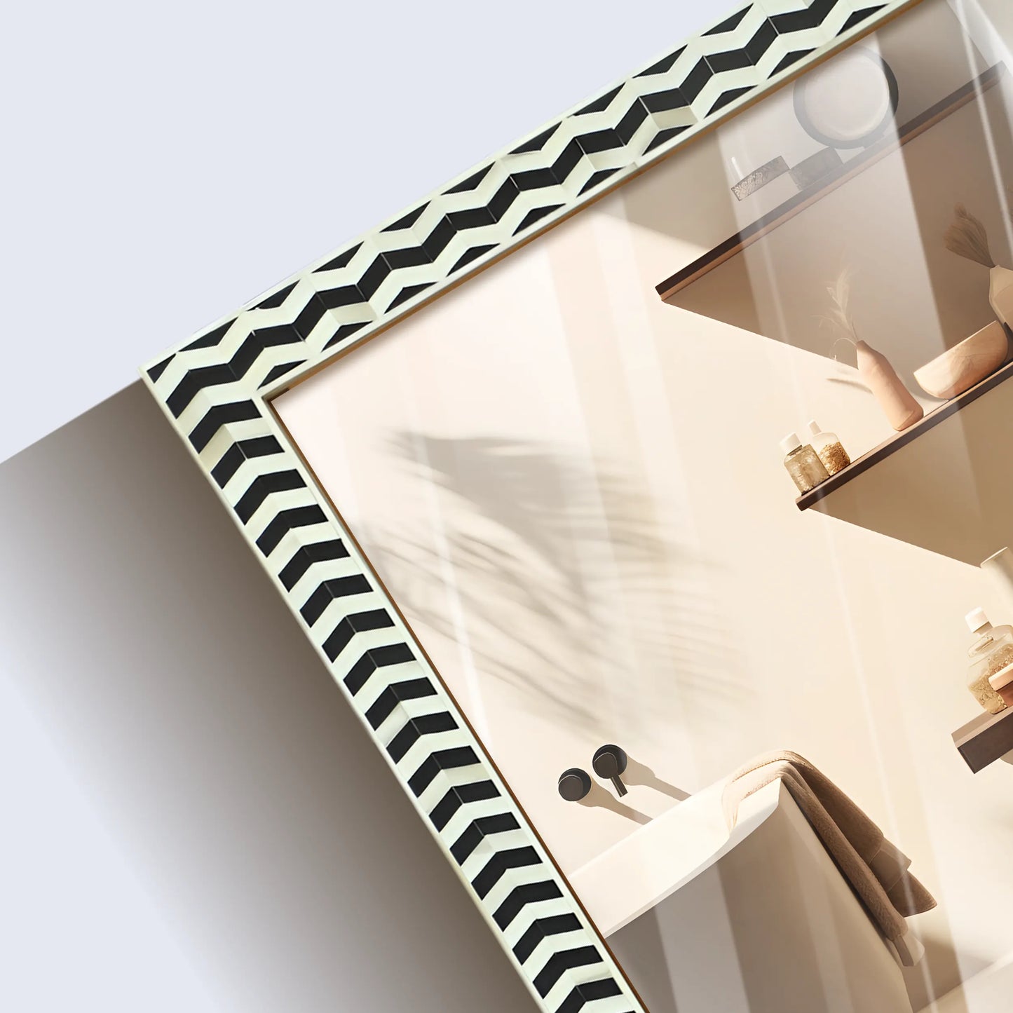 20"x16" Rectangular Mirror – Black White Herringbone MDF Frame