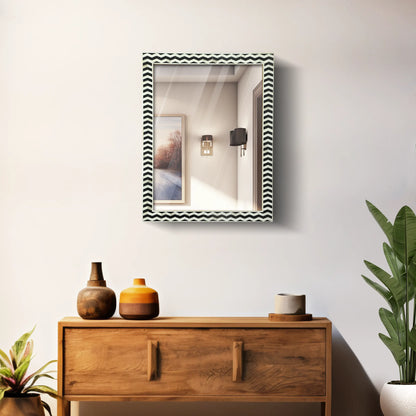 20"x16" Rectangular Mirror – Black White Herringbone MDF Frame