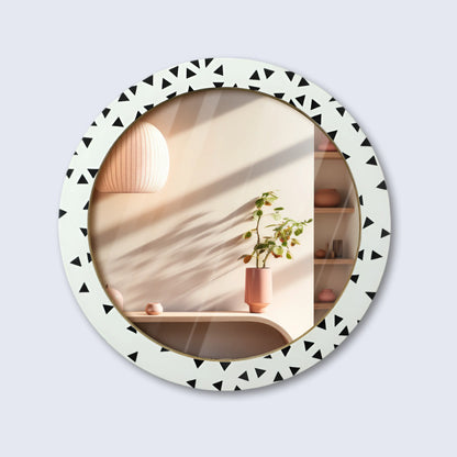 24" Round White & Black Geometric Triangle Pattern Wall Mirror