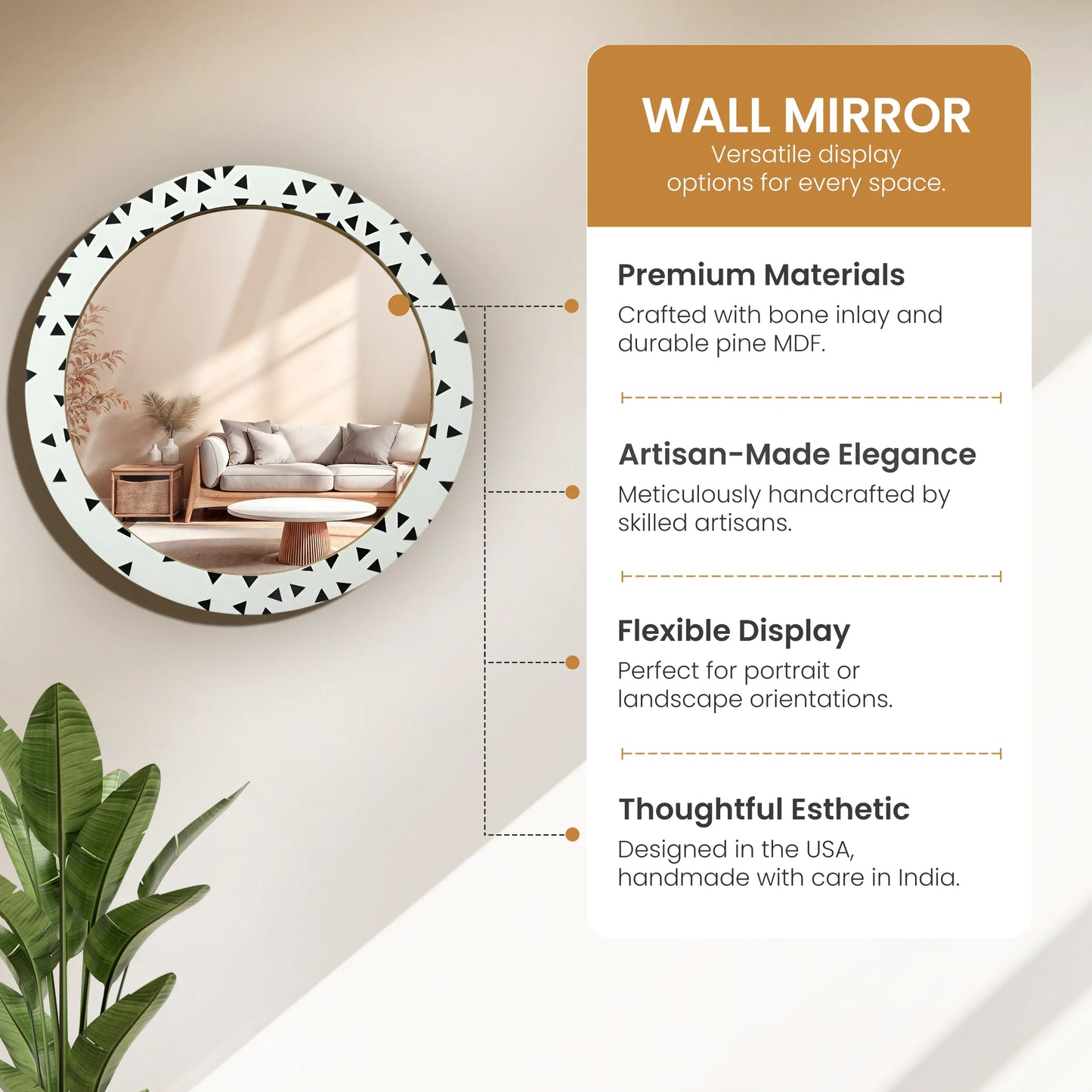 24" Round White & Black Geometric Triangle Pattern Wall Mirror