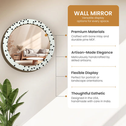 24" Round White & Black Geometric Triangle Pattern Wall Mirror