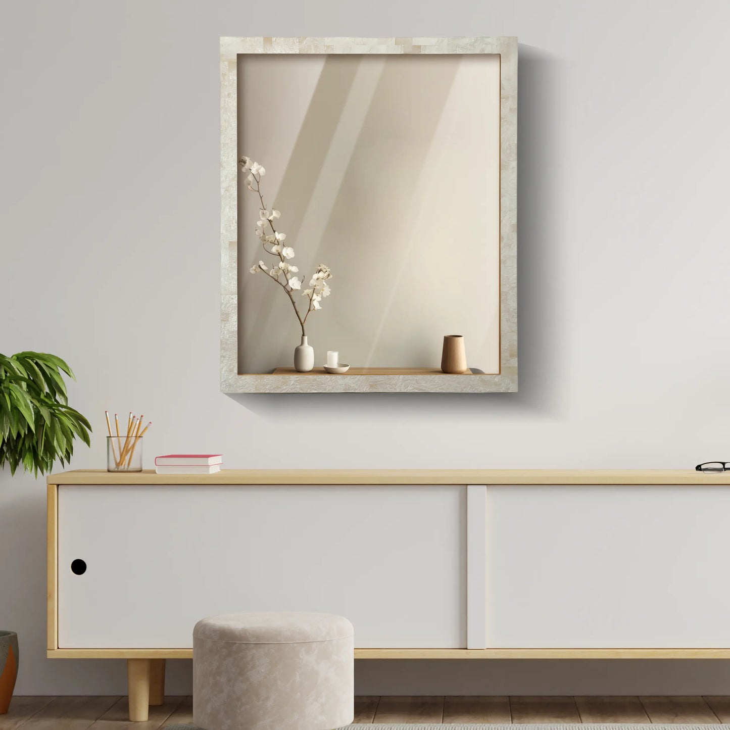 26x24 Rectangular Mirror Ivory Resin Inlay Frame