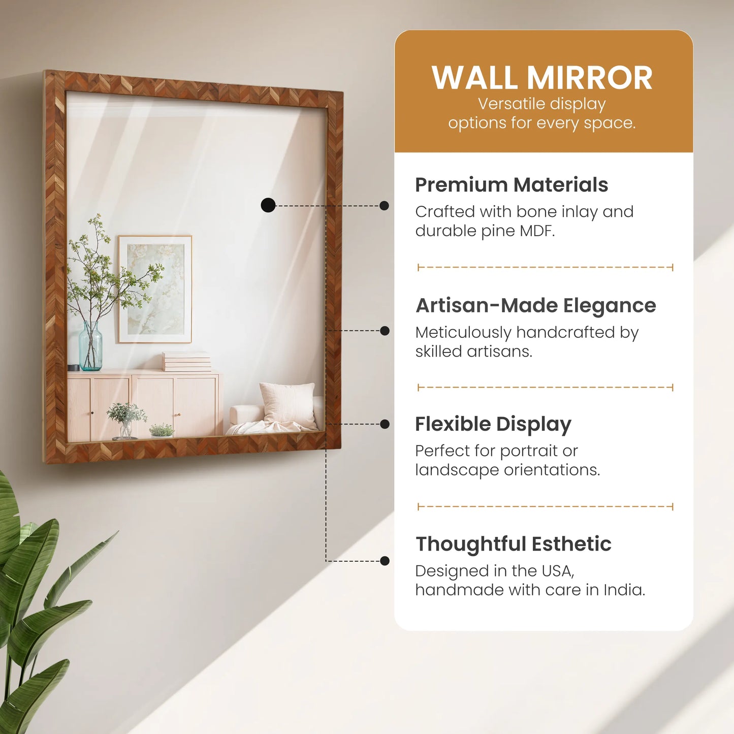 24x20 inch Wall Mount Mirror Frame Herringbone Wood Mirror