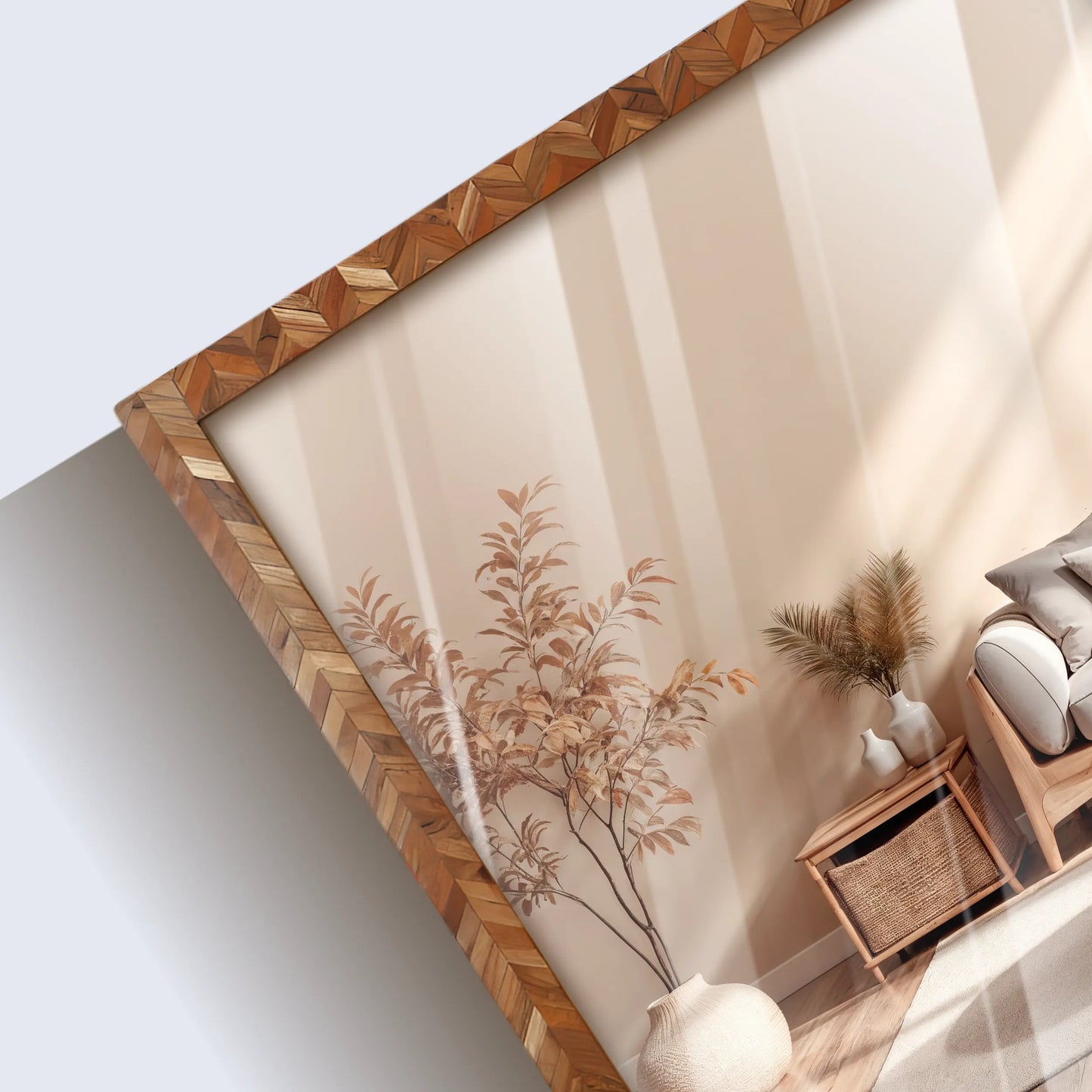 24x20 inch Wall Mount Mirror Frame Herringbone Wood Mirror