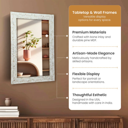 30x20" Rectangular Mother of Pearl & Resin Inlay Wall Hanging Mirror - White, Grey