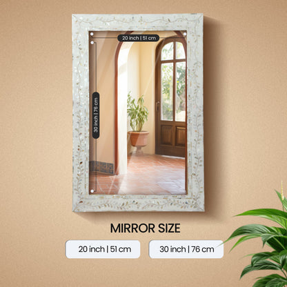 30x20" Rectangular Mother of Pearl & Resin Inlay Wall Hanging Mirror - White, Grey