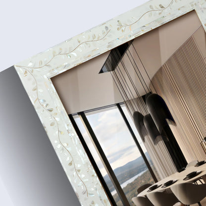 30x20" Rectangular Mother of Pearl & Resin Inlay Wall Hanging Mirror - White, Grey