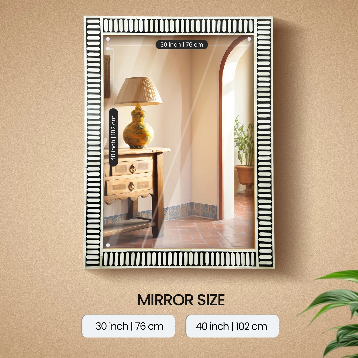 Handmade Bone & Resin Inlay Wall Hanging Mirror Frame – 40x30