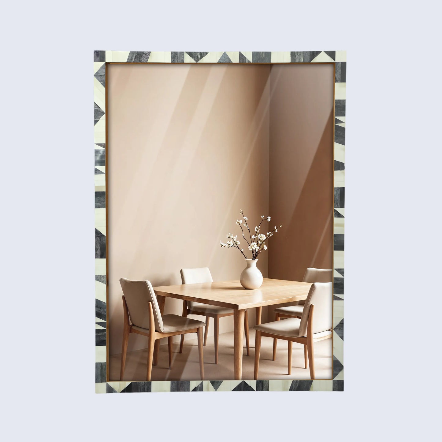 Handmade Bone Inlay Geometric Pattern Wall Mirror Frame – 36”x26”