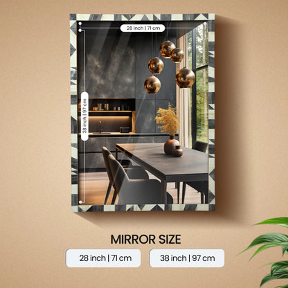 Handmade Bone Inlay Geometric Pattern Wall Mirror Frame – 36”x26”