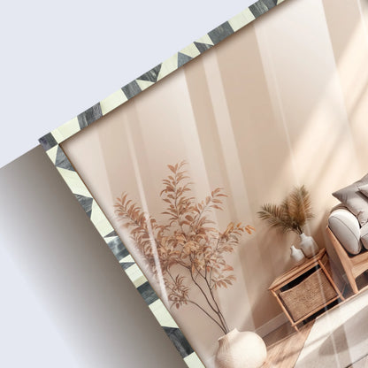 Handmade Bone Inlay Geometric Pattern Wall Mirror Frame – 36”x26”