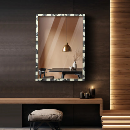 Handmade Bone Inlay Geometric Pattern Wall Mirror Frame – 36”x26”