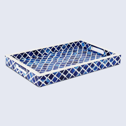 Decorative Tray Moroccan Pattern Blue & White - Available in 3 Sizes