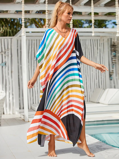 Tropical Kaftan Summer Dresses Multicolor Stripes, S-3XL