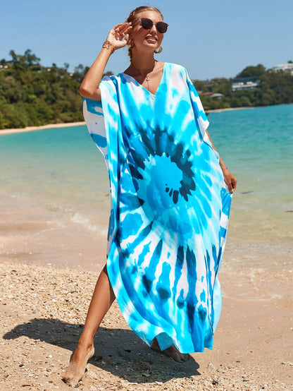 Kaftan Summer Dresses Tie Dye in Blue, S-3XL