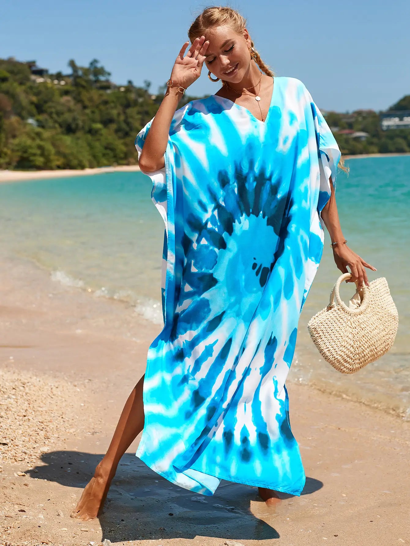 Kaftan Summer Dresses Tie Dye in Blue, S-3XL