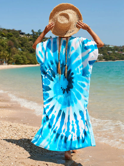 Kaftan Summer Dresses Tie Dye in Blue, S-3XL