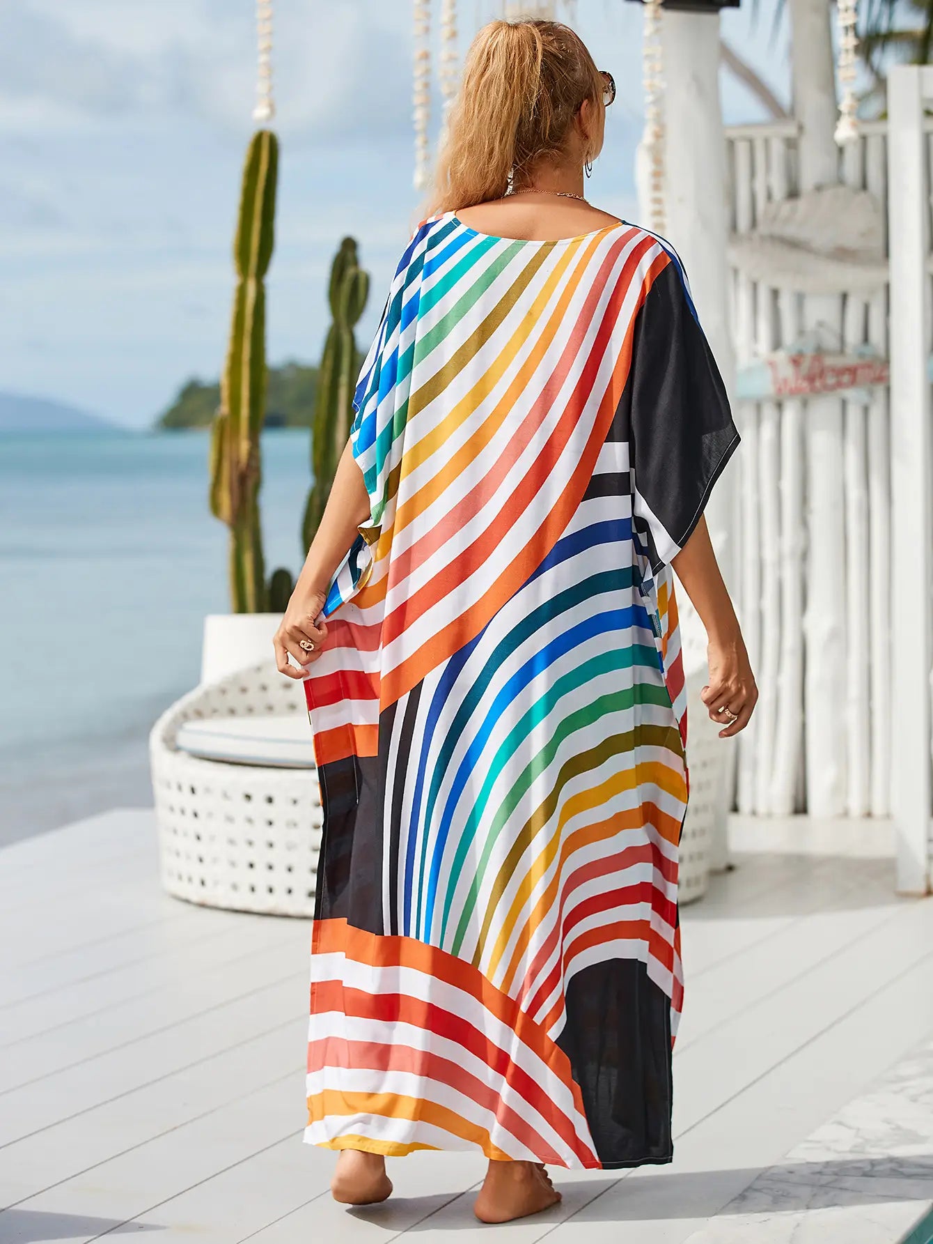 Tropical Kaftan Summer Dresses Multicolor Stripes, S-3XL