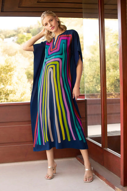 Kaftan Summer Dresses Split Neckline - Black , S-3XL