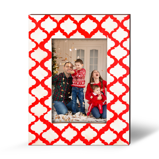 Picture Frames Moroccan Pattern Bone & Resin Inlay Collection in 2 Sizes | 1.5" Border Width | White & Red – Wholesale picture frames