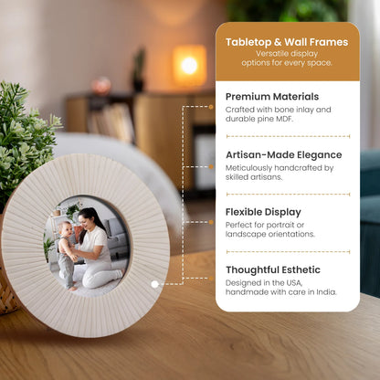 4x4 White Striped Round Picture Frame- Bone Inlay – Wholesale picture frames