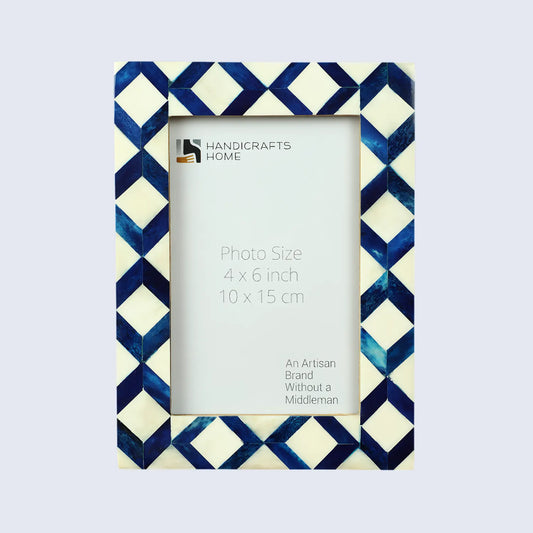 Blue & White Diamond Pattern Bone Inlay Picture Frame – 4x6 & 5x7