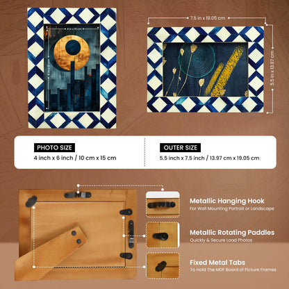 Blue & White Diamond Pattern Bone Inlay Picture Frame – 4x6 & 5x7
