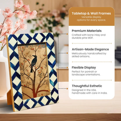 Blue & White Diamond Pattern Bone Inlay Picture Frame – 4x6 & 5x7
