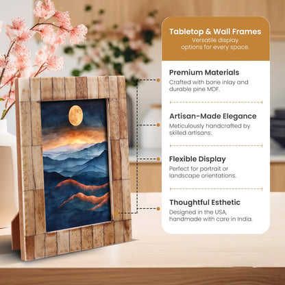 Antique Tile Brown Bone Inlay Frame – Desk & Wall Display, 2 Sizes – Wholesale picture frames