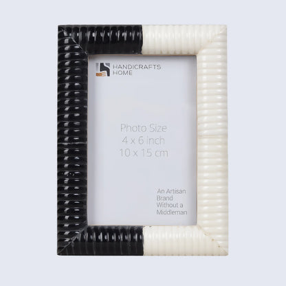 Ridged Black & White Bone & Resin Inlay Picture Frame- 4x6 & 5x7