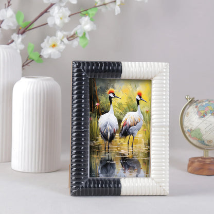 Ridged Black & White Bone & Resin Inlay Picture Frame- 4x6 & 5x7