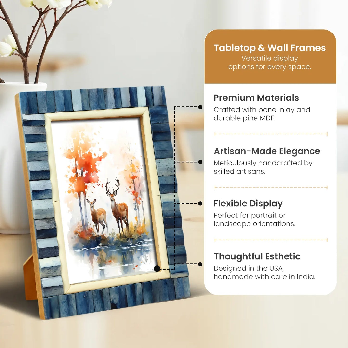 Ivory Ocean Bone Inlay Blue Picture Frame- 4x6 & 5x7