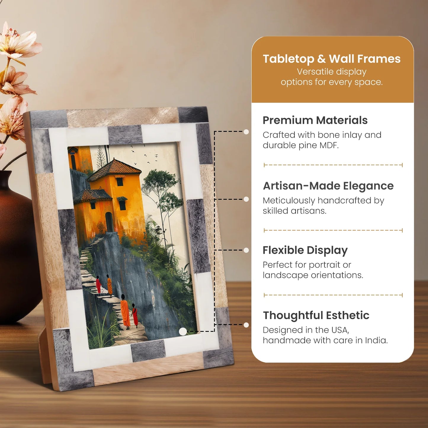 Bone Inlay & Mango Wood Tile Pattern Picture Frame – Wholesale picture frames