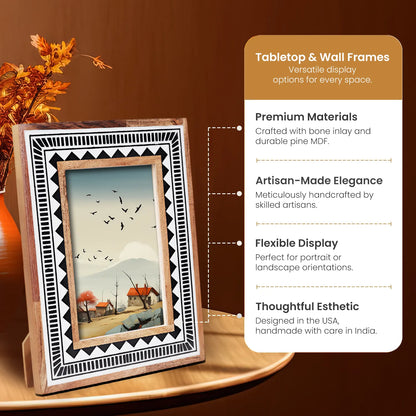 Wood Resin Inlay Handmade Black & White Geometric Picture Frame – 4x6, 5x7 – Wholesale picture frames