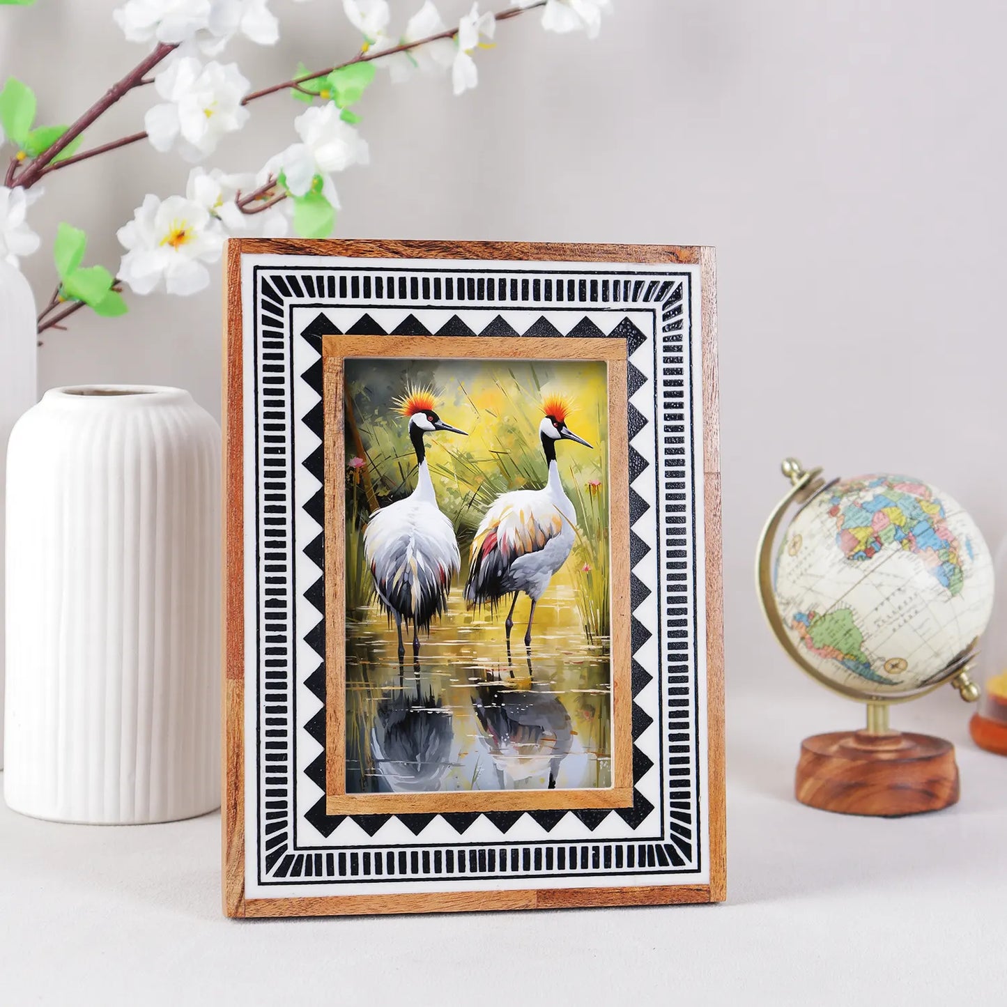 Wood Resin Inlay Handmade Black & White Geometric Picture Frame – 4x6, 5x7 – Wholesale picture frames