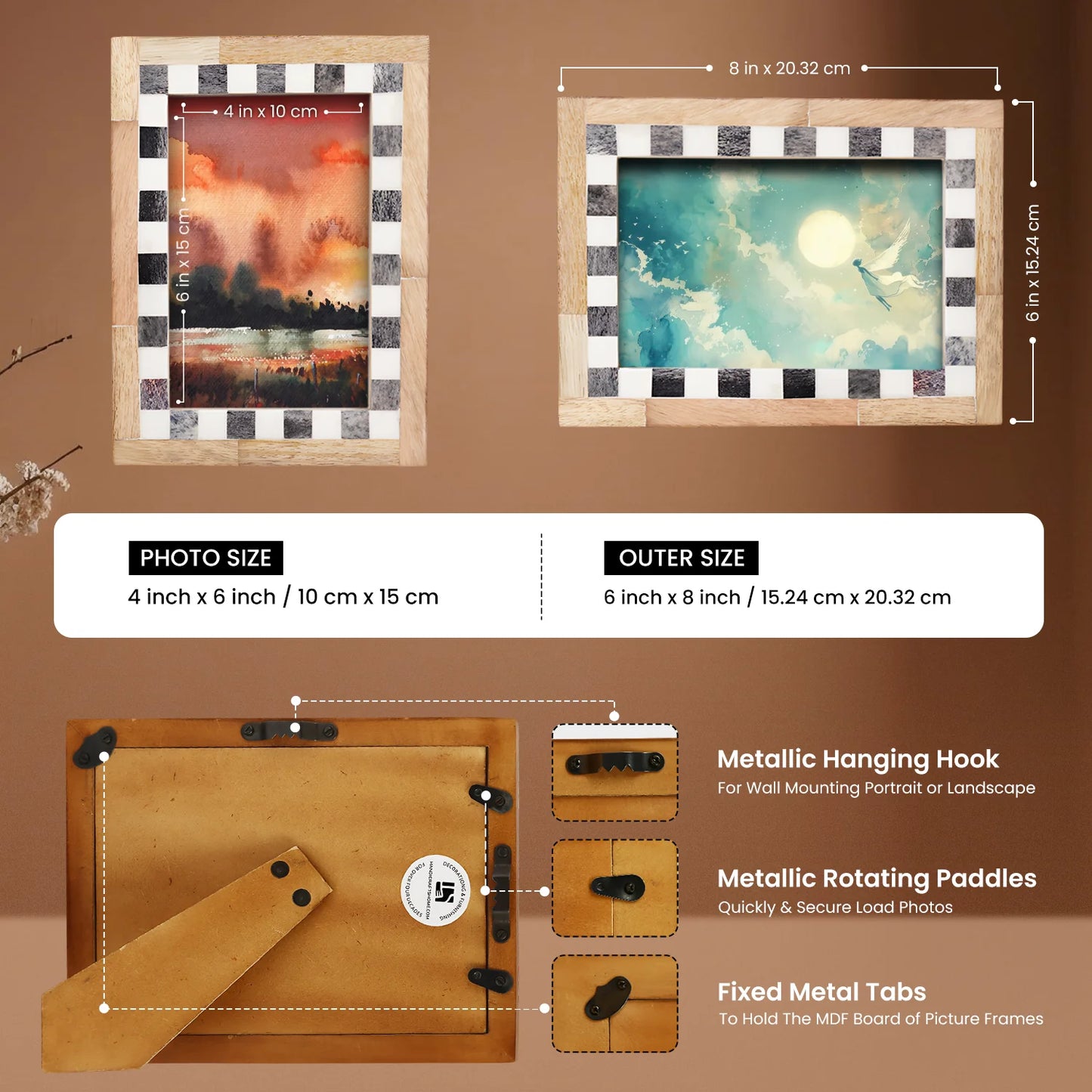 Checkered Bone Inlay Picture Frame, Grey & White – Wholesale picture frames