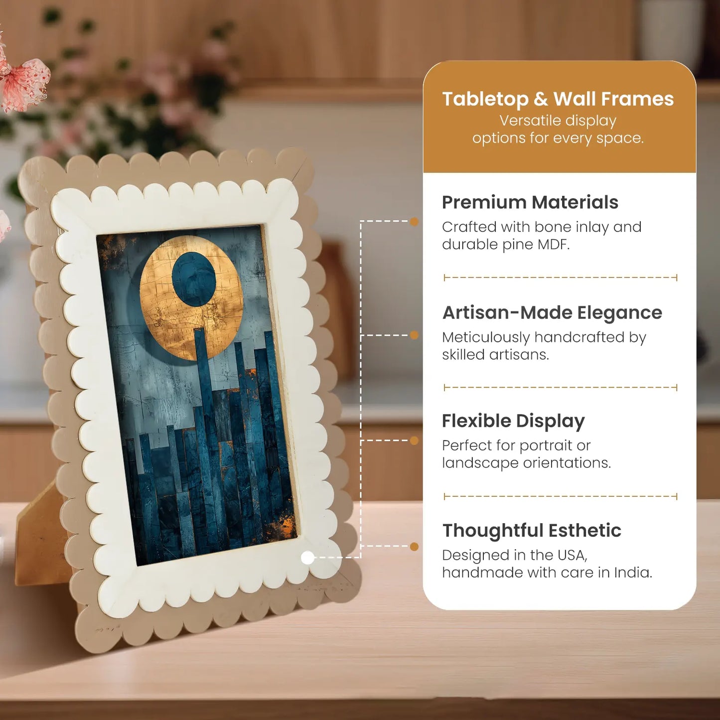 Petal Scallop Pattern Picture Frame White & Brown - 4x6 & 5x7