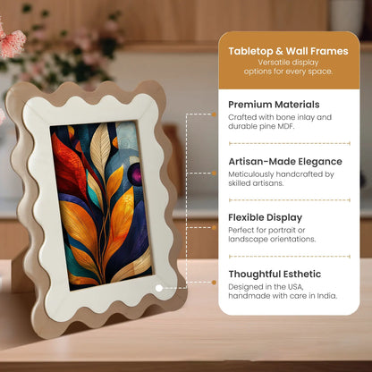 Wave Scallop Pattern Picture Frame White & Brown - 4x6 & 5x7