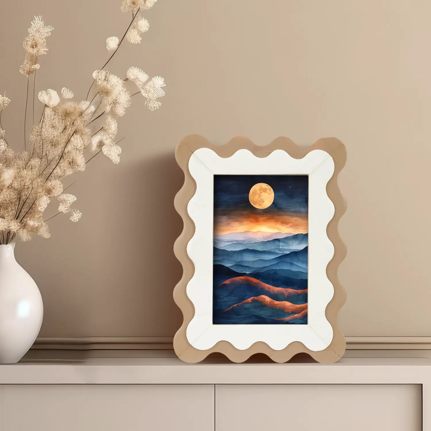 Wave Scallop Pattern Picture Frame White & Brown - 4x6 & 5x7