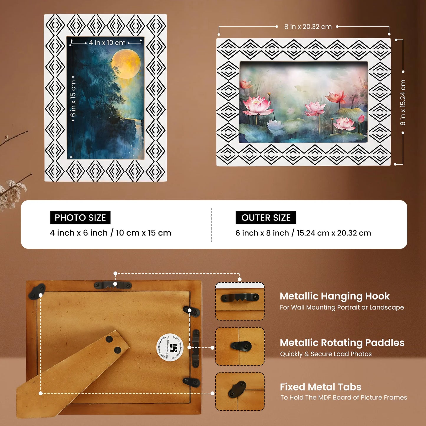 Resin inlay Tribal Geometry Pattern Black & White Picture Frame – Wholesale picture frames