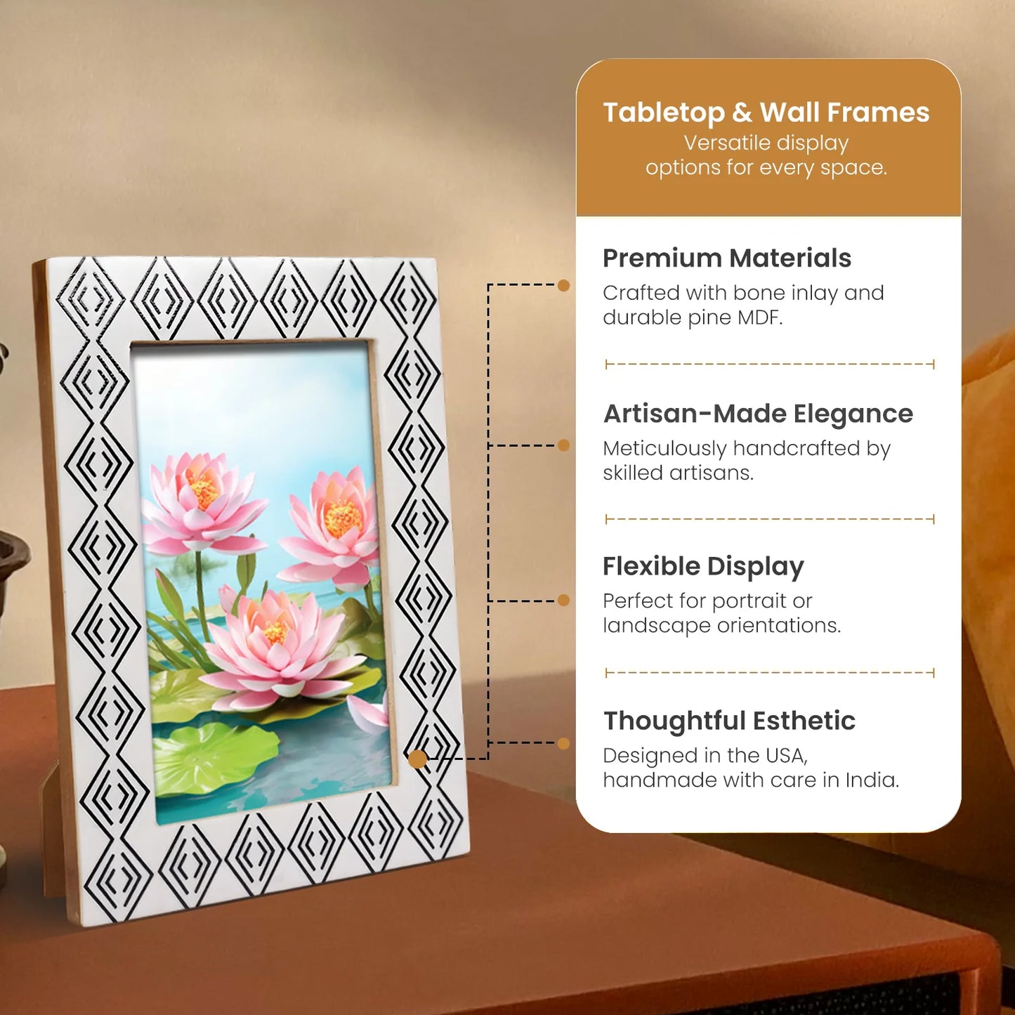 Resin inlay Tribal Geometry Pattern Black & White Picture Frame – Wholesale picture frames