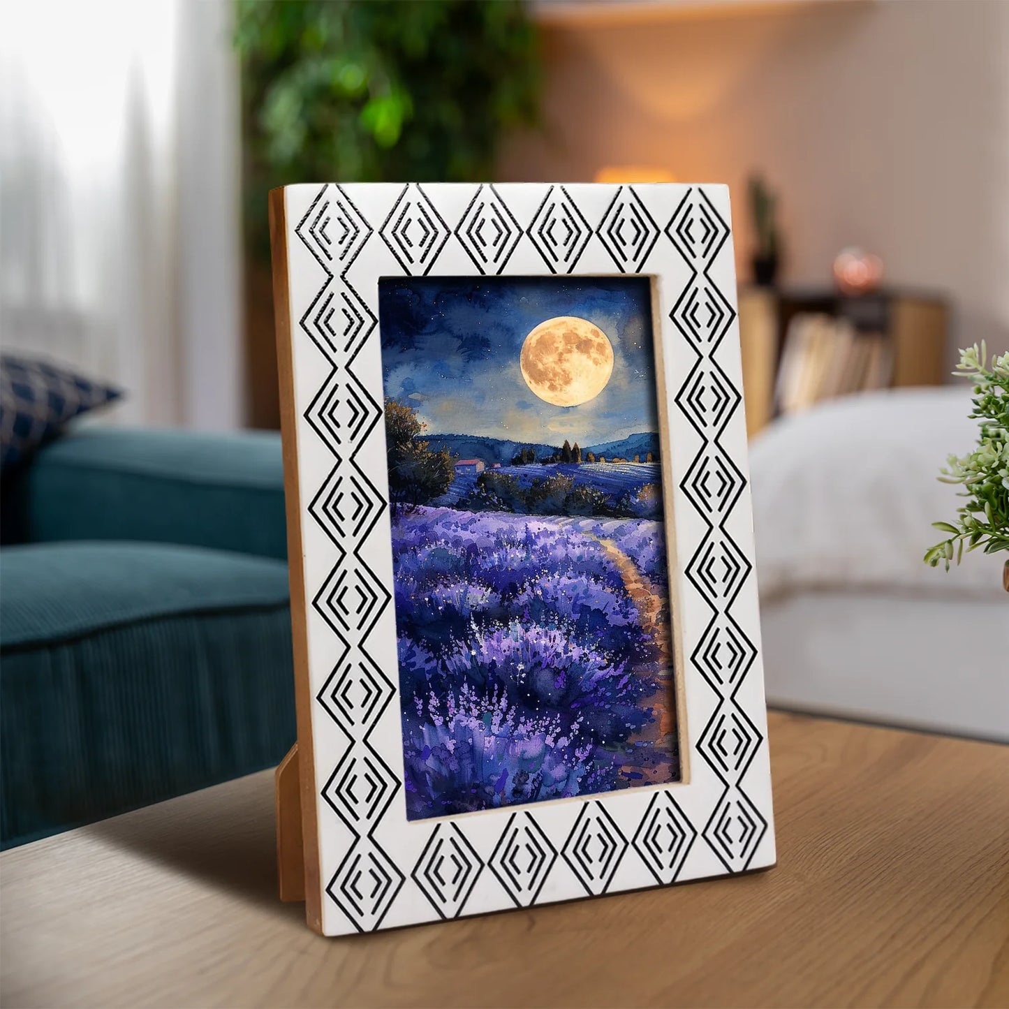 Resin inlay Tribal Geometry Pattern Black & White Picture Frame – Wholesale picture frames