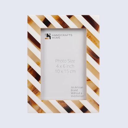Bone & Resin Inlay Brown & White Striped Pattern Picture Frame – Wholesale picture frames